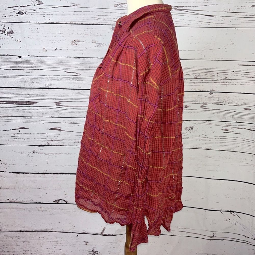 Free People Break My Stride Button Down Plaid Long Sleeve Top - Picture 3 of 7